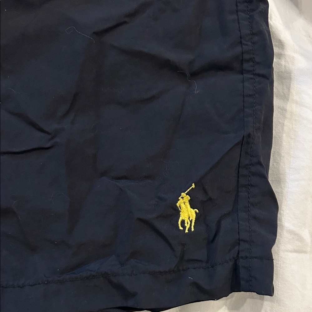 Navy Blue Polo Shorts with Yellow Logo